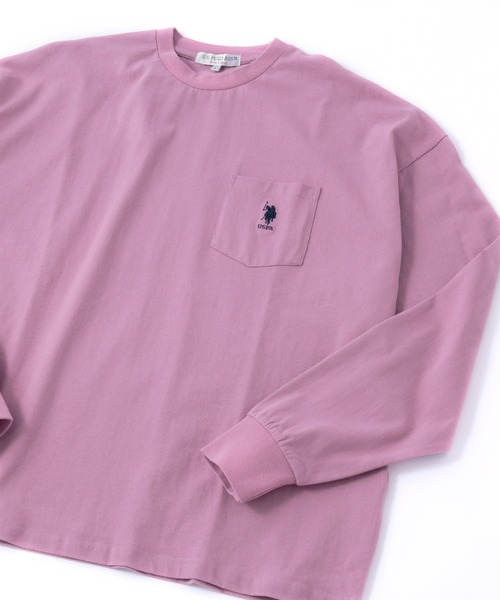 U.S. POLO ASSN.（ユーエスポロアッスン）の「U.S. POLO ASSN. / ユーエスポロアッスン 別注 ビッグシルエット ロゴ刺繍 ポケットロングTシャツ（Tシャツ/カットソー・メンズ・ラベンダー/ベージュ/ブラック/オリーブ/サックスブルー/ネイビー/ホワイト/ライトグリーン/スモーキーグリーン系1/ワインレッド/ブルーグレー/ダークグリーン/ブラウン/ライトイエロー/オレンジ/ホワイト×ブラック/ダークグレー・L/M/S/XL）」の14枚目の写真