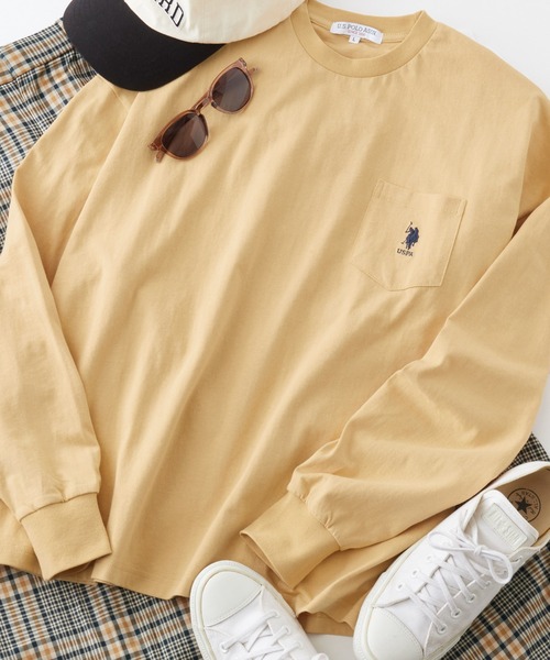 U.S. POLO ASSN.（ユーエスポロアッスン）の「U.S. POLO ASSN. / ユーエスポロアッスン 別注 ビッグシルエット ロゴ刺繍 ポケットロングTシャツ（Tシャツ/カットソー・メンズ・ラベンダー/ベージュ/ブラック/オリーブ/サックスブルー/ネイビー/ホワイト/ライトグリーン/スモーキーグリーン系1/ワインレッド/ブルーグレー/ダークグリーン/ブラウン/ライトイエロー/オレンジ/ホワイト×ブラック/ダークグレー・L/M/S/XL）」の15枚目の写真