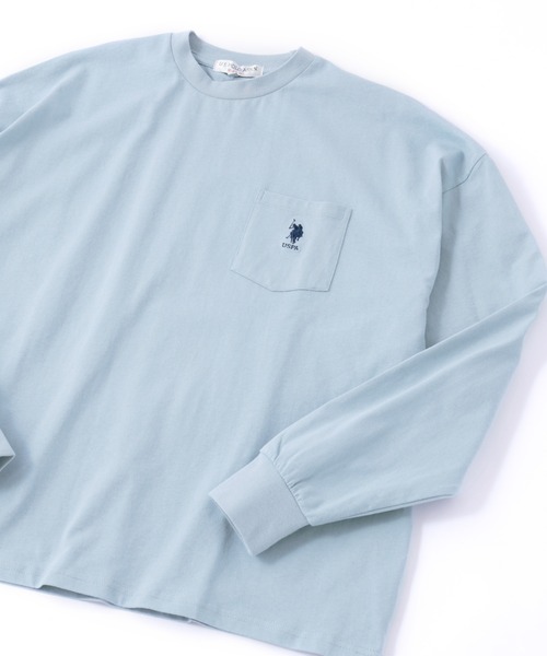 U.S. POLO ASSN.（ユーエスポロアッスン）の「U.S. POLO ASSN. / ユーエスポロアッスン 別注 ビッグシルエット ロゴ刺繍 ポケットロングTシャツ（Tシャツ/カットソー・メンズ・ラベンダー/ベージュ/ブラック/オリーブ/サックスブルー/ネイビー/ホワイト/ライトグリーン/スモーキーグリーン系1/ワインレッド/ブルーグレー/ダークグリーン/ブラウン/ライトイエロー/オレンジ/ホワイト×ブラック/ダークグレー・L/M/S/XL）」の13枚目の写真