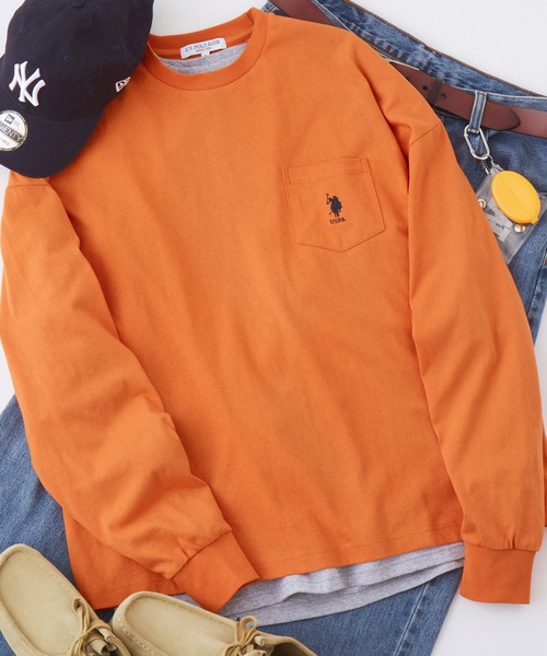 U.S. POLO ASSN.（ユーエスポロアッスン）の「U.S. POLO ASSN. / ユーエスポロアッスン 別注 ビッグシルエット ロゴ刺繍 ポケットロングTシャツ（Tシャツ/カットソー・メンズ・ラベンダー/ベージュ/ブラック/オリーブ/サックスブルー/ネイビー/ホワイト/ライトグリーン/スモーキーグリーン系1/ワインレッド/ブルーグレー/ダークグリーン/ブラウン/ライトイエロー/オレンジ/ホワイト×ブラック/ダークグレー・L/M/S/XL）」の17枚目の写真