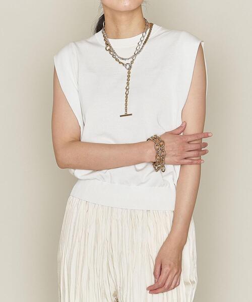 ASTRAET（アストラット）の「＜ASTRAET（アストラット）＞14G クルーネック ノースリーブニット◆（ニット/セーター・レディース・ホワイト/ブラック/ライム/モカ・FREE）」の2枚目の写真