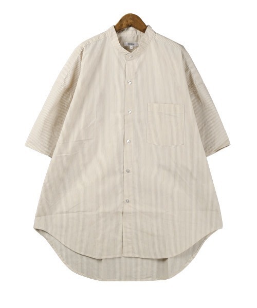 LUXSTYLE(ラグスタイル)の「スタンドカラーストライプBIG半袖シャツ(シャツ/ブラウス・メンズ・ベージュ/モカ/ホワイト/その他・XL/M/L)」の5枚目の写真