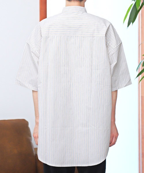 LUXSTYLE(ラグスタイル)の「スタンドカラーストライプBIG半袖シャツ(シャツ/ブラウス・メンズ・ベージュ/モカ/ホワイト/その他・XL/M/L)」の22枚目の写真