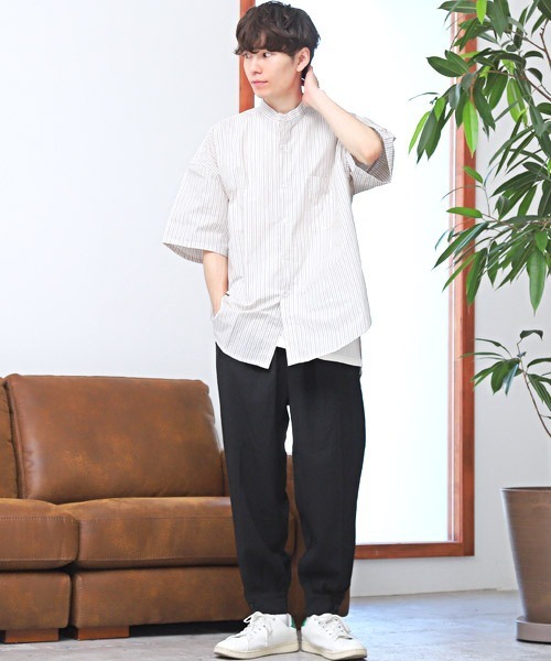 LUXSTYLE(ラグスタイル)の「スタンドカラーストライプBIG半袖シャツ(シャツ/ブラウス・メンズ・ベージュ/モカ/ホワイト/その他・XL/M/L)」の15枚目の写真