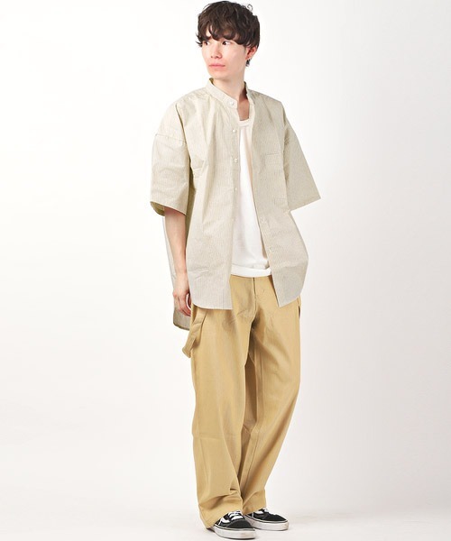 LUXSTYLE(ラグスタイル)の「スタンドカラーストライプBIG半袖シャツ(シャツ/ブラウス・メンズ・ベージュ/モカ/ホワイト/その他・XL/M/L)」の17枚目の写真