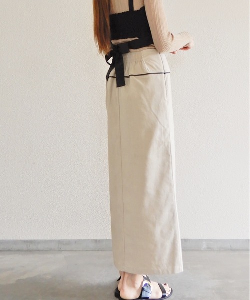 y/m by Yukie（イムバイユキエ）の「リネンライクパイピングラップスカート（スカート・レディース・ベージュ/オフホワイト・FREE）」の19枚目の写真