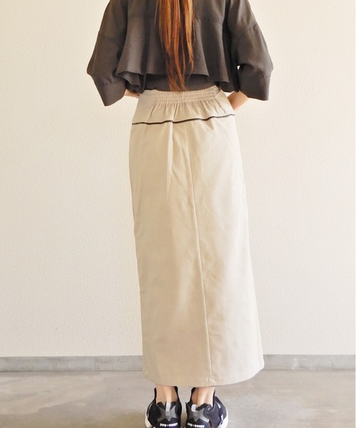 y/m by Yukie（イムバイユキエ）の「リネンライクパイピングラップスカート（スカート・レディース・ベージュ/オフホワイト・FREE）」の12枚目の写真