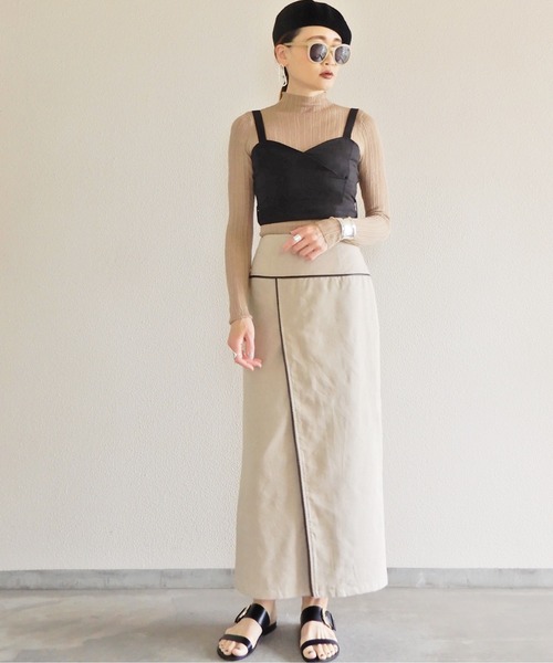 y/m by Yukie（イムバイユキエ）の「リネンライクパイピングラップスカート（スカート・レディース・ベージュ/オフホワイト・FREE）」の16枚目の写真