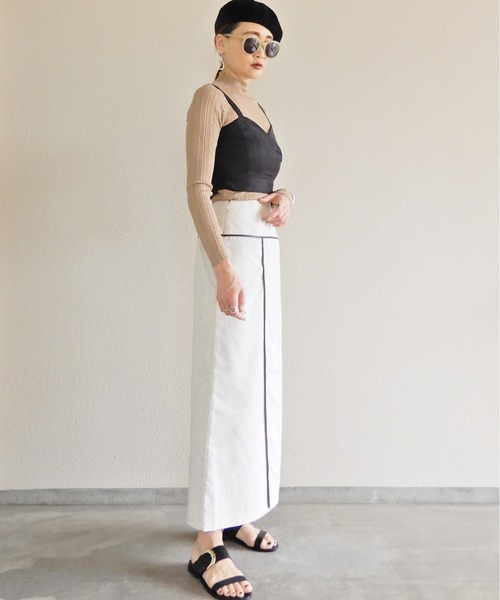 y/m by Yukie（イムバイユキエ）の「リネンライクパイピングラップスカート（スカート・レディース・ベージュ/オフホワイト・FREE）」の17枚目の写真