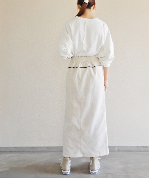 y/m by Yukie（イムバイユキエ）の「リネンライクパイピングラップスカート（スカート・レディース・ベージュ/オフホワイト・FREE）」の22枚目の写真