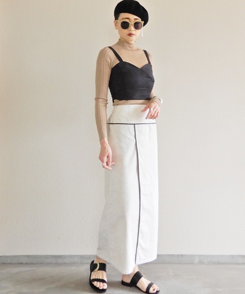 y/m by Yukie（イムバイユキエ）の「リネンライクパイピングラップスカート（スカート・レディース・ベージュ/オフホワイト・FREE）」の21枚目の写真