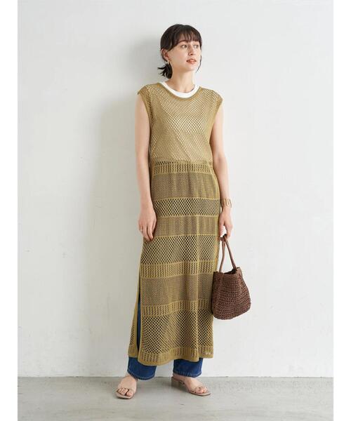 earth music&ecology(アースミュージックアンドエコロジー)の「メッシュニットロングワンピース *(ワンピース・レディース・その他8/カーキ/ベージュ・FREE)」の9枚目の写真