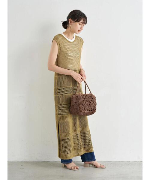 earth music&ecology(アースミュージックアンドエコロジー)の「メッシュニットロングワンピース *(ワンピース・レディース・その他8/カーキ/ベージュ・FREE)」の10枚目の写真