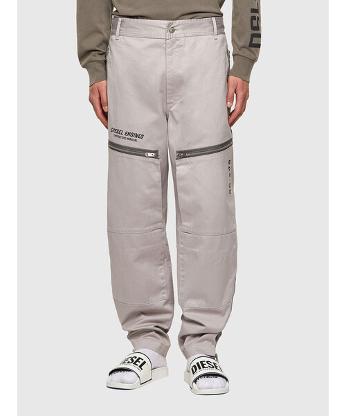 DIESEL(ディーゼル)の「メンズ ワークパンツ ジップ 刺繍(その他パンツ・メンズ・ライトグレー・34inch/28inch/32inch/30inch)」の1枚目の写真