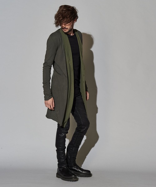 NO ID.(ノーアイディ)の「【NO ID.】Shawl Collar Switching Double Breasted Gown / ショール カラー 切替 ダブル ブレスト ガウン(カーディガン/ボレロ・メンズ・カーキ/ブラック・1/2)」の14枚目の写真