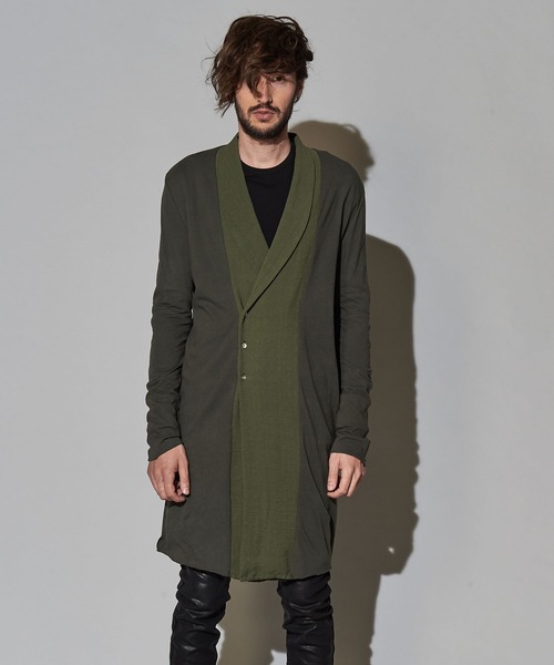NO ID.(ノーアイディ)の「【NO ID.】Shawl Collar Switching Double Breasted Gown / ショール カラー 切替 ダブル ブレスト ガウン(カーディガン/ボレロ・メンズ・カーキ/ブラック・1/2)」の20枚目の写真