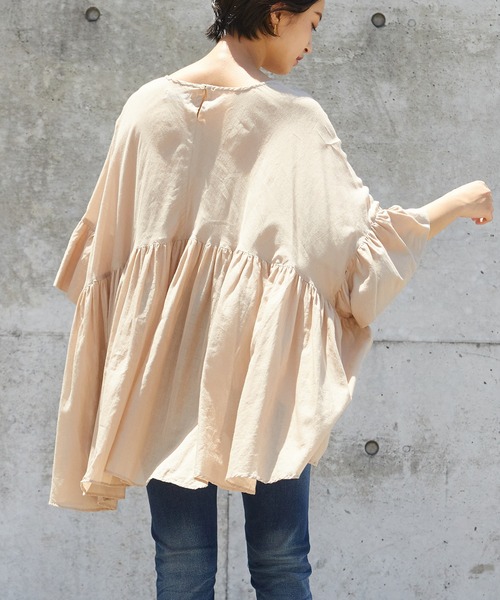 OMNES（オムネス）の「先染め綿麻シャンブレー ギャザーワイドブラウス（シャツ/ブラウス・レディース・ブラック/ベージュ/オフホワイト/ラベンダー・FREE）」の13枚目の写真