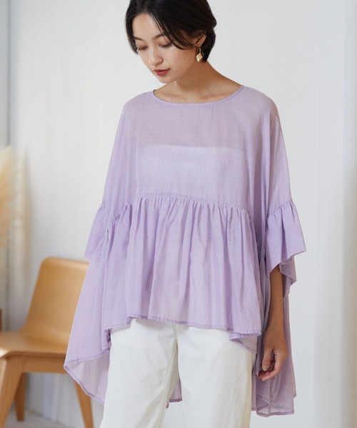 OMNES（オムネス）の「先染め綿麻シャンブレー ギャザーワイドブラウス（シャツ/ブラウス・レディース・ブラック/ベージュ/オフホワイト/ラベンダー・FREE）」の15枚目の写真