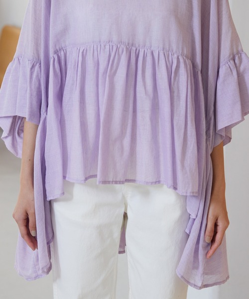 OMNES（オムネス）の「先染め綿麻シャンブレー ギャザーワイドブラウス（シャツ/ブラウス・レディース・ブラック/ベージュ/オフホワイト/ラベンダー・FREE）」の20枚目の写真