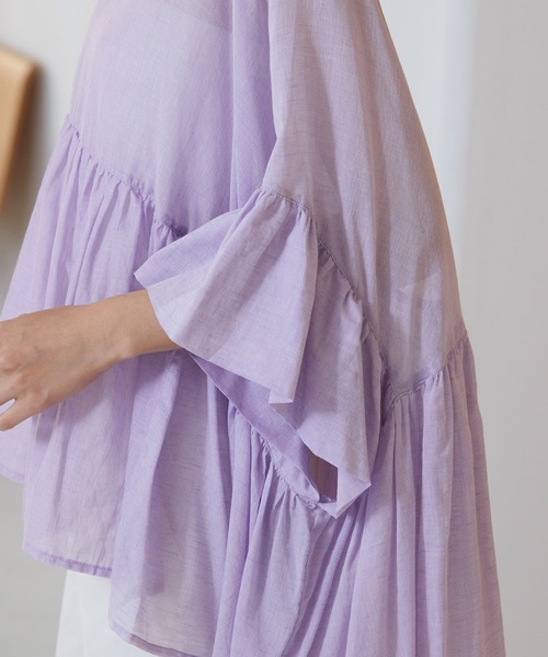 OMNES（オムネス）の「先染め綿麻シャンブレー ギャザーワイドブラウス（シャツ/ブラウス・レディース・ブラック/ベージュ/オフホワイト/ラベンダー・FREE）」の21枚目の写真