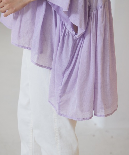 OMNES（オムネス）の「先染め綿麻シャンブレー ギャザーワイドブラウス（シャツ/ブラウス・レディース・ブラック/ベージュ/オフホワイト/ラベンダー・FREE）」の22枚目の写真