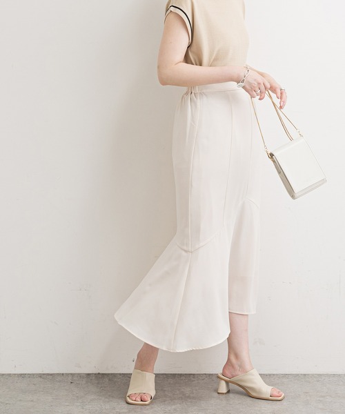 natural couture（ナチュラルクチュール）の「【WEB限定】ハギデザインマーメイドスカート（スカート・レディース・ベージュ/グリーン/ピンク/チェック・FREE）」の2枚目の写真