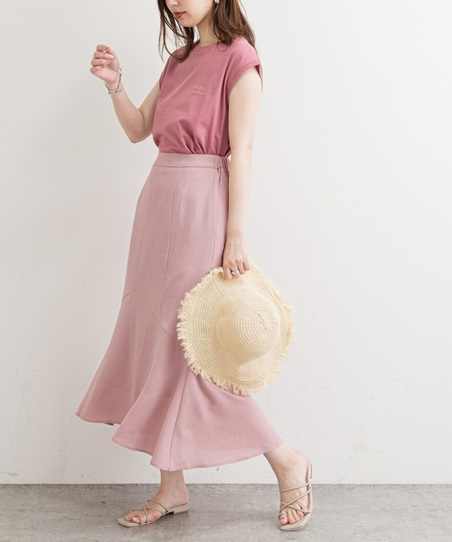 natural couture（ナチュラルクチュール）の「【WEB限定】ハギデザインマーメイドスカート（スカート・レディース・ベージュ/グリーン/ピンク/チェック・FREE）」の4枚目の写真