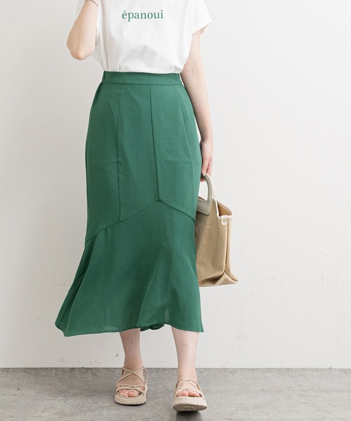 natural couture（ナチュラルクチュール）の「【WEB限定】ハギデザインマーメイドスカート（スカート・レディース・ベージュ/グリーン/ピンク/チェック・FREE）」の3枚目の写真