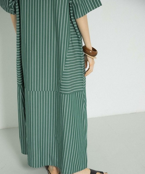 KBF（ケイビーエフ）の「マルチパターンストライプシャツワンピース（ワンピース・レディース・ネイビー/グリーン/アイボリー・ONE）」の4枚目の写真