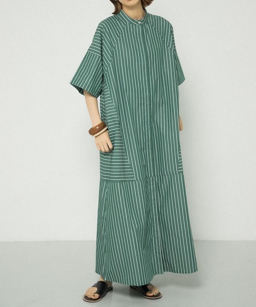 KBF（ケイビーエフ）の「マルチパターンストライプシャツワンピース（ワンピース・レディース・ネイビー/グリーン/アイボリー・ONE）」の5枚目の写真