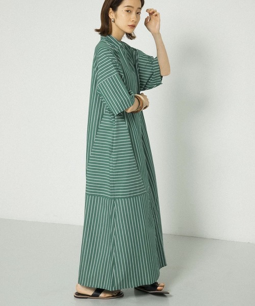 KBF（ケイビーエフ）の「マルチパターンストライプシャツワンピース（ワンピース・レディース・ネイビー/グリーン/アイボリー・ONE）」の6枚目の写真