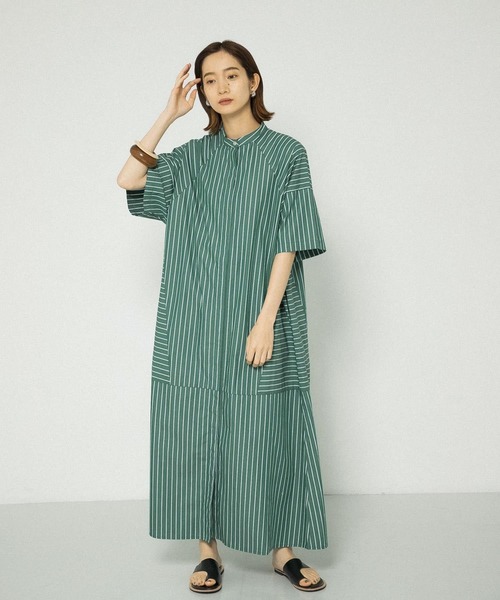 10％off】スクエアネックマキシワンピース(ストライプ) - seventen