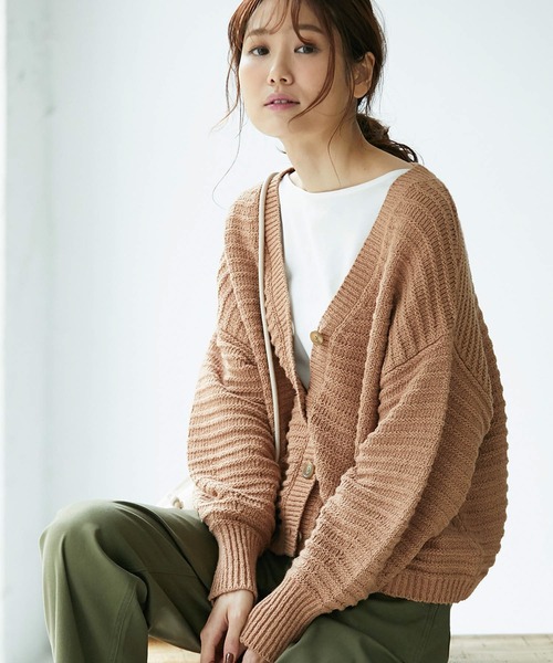 ROPE' PICNIC（ロペピクニック）の「リリーヤーンショート丈ニットカーディガン（カーディガン/ボレロ・レディース・ブラック/ホワイト/ベージュ/グリーン・38）」の3枚目の写真