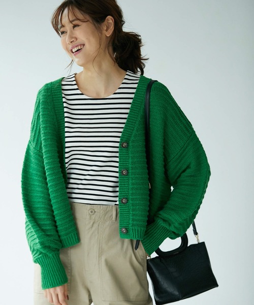 ROPE' PICNIC（ロペピクニック）の「リリーヤーンショート丈ニットカーディガン（カーディガン/ボレロ・レディース・ブラック/ホワイト/ベージュ/グリーン・38）」の4枚目の写真