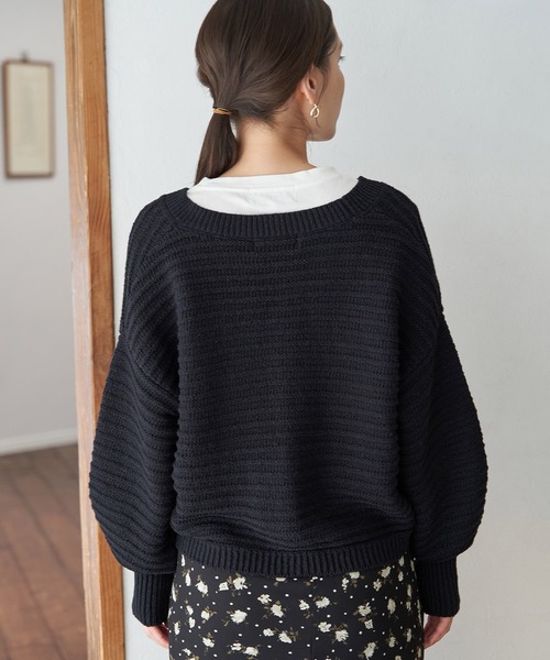 ROPE' PICNIC（ロペピクニック）の「リリーヤーンショート丈ニットカーディガン（カーディガン/ボレロ・レディース・ブラック/ホワイト/ベージュ/グリーン・38）」の13枚目の写真