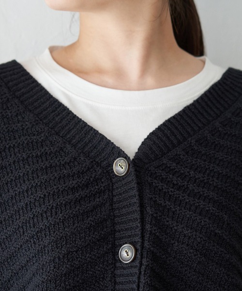 ROPE' PICNIC（ロペピクニック）の「リリーヤーンショート丈ニットカーディガン（カーディガン/ボレロ・レディース・ブラック/ホワイト/ベージュ/グリーン・38）」の7枚目の写真