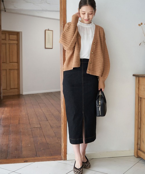 ROPE' PICNIC（ロペピクニック）の「リリーヤーンショート丈ニットカーディガン（カーディガン/ボレロ・レディース・ブラック/ホワイト/ベージュ/グリーン・38）」の6枚目の写真