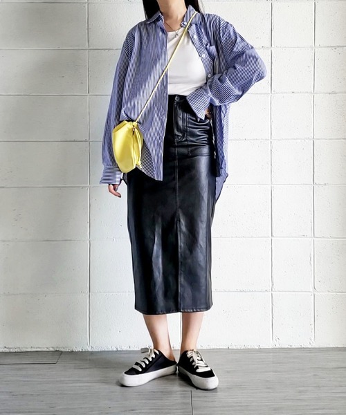 me+em select(ミームセレクト)の「※※【 無地 / ストライプ 】変形バックスリットBIGシャツ(シャツ/ブラウス・レディース・ホワイト/ブラック/ネイビー/グレー/ブラック系その他・FREE)」の20枚目の写真