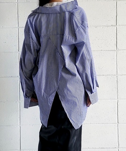 me+em select(ミームセレクト)の「※※【 無地 / ストライプ 】変形バックスリットBIGシャツ(シャツ/ブラウス・レディース・ホワイト/ブラック/ネイビー/グレー/ブラック系その他・FREE)」の13枚目の写真