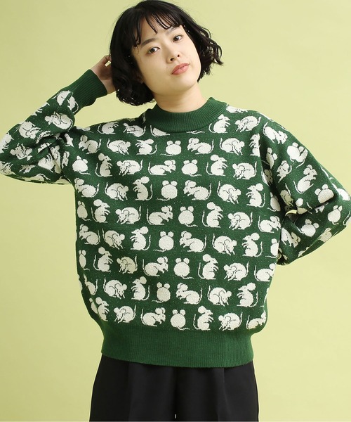 didizizi(ディディジジ)の「ネズミポーズPO(ニット/セーター・レディース・ピンク/グリーン・FREE)」の2枚目の写真