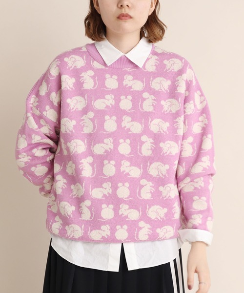 didizizi(ディディジジ)の「ネズミポーズPO(ニット/セーター・レディース・ピンク/グリーン・FREE)」の4枚目の写真