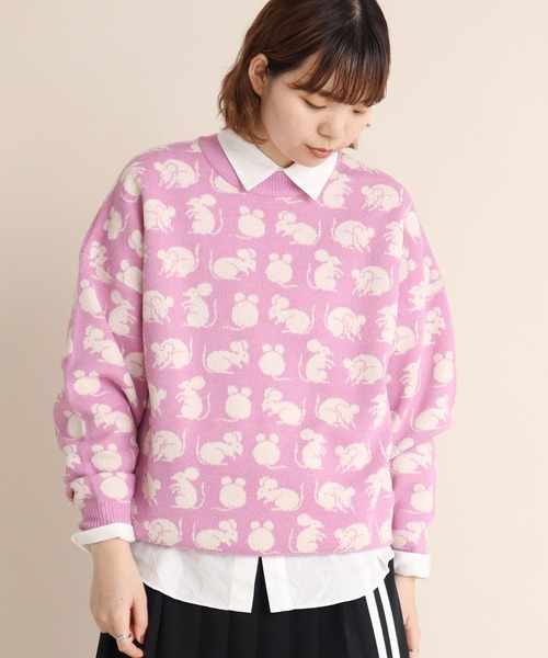 didizizi(ディディジジ)の「ネズミポーズPO(ニット/セーター・レディース・ピンク/グリーン・FREE)」の9枚目の写真