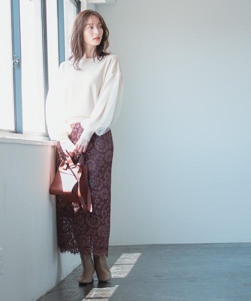 Andemiu（アンデミュウ）の「ペンシルレーススカート217169（スカート・レディース・ブラウン/ベージュ/ブルー・S/M）」の6枚目の写真