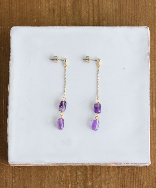 KATHARINE ROSS（キャサリンロス）の「【KATHARINE ROSS】天然石 ハーモニーカラーズピアス（ピアス（両耳用）・レディース・パープル/ホワイト・MEDIUM）」の3枚目の写真