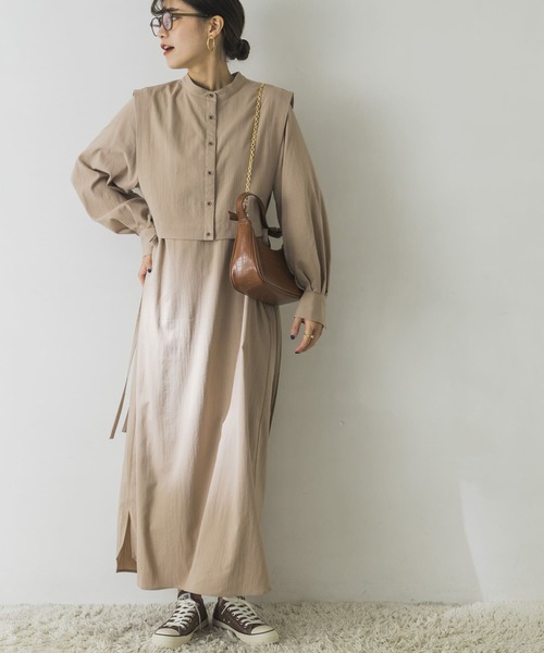 URBAN RESEARCH（アーバンリサーチ）の「【低身長向け36サイズあり】レイヤードシャツワンピース（ワンピース・レディース・ブラック/オフホワイト/ブルー/モカ・38/36）」の4枚目の写真