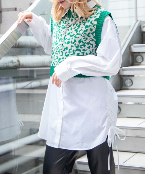 DuKKah(デュカ)の「Dukkah/【低身長向け】サイドリボンルーズシャツ(シャツ/ブラウス・レディース・ホワイト/ブルー系その他4・X-SMALL)」の2枚目の写真