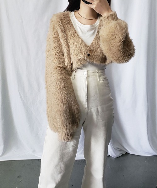 ショートシャギーニットカーディガン（カーディガン/ボレロ）｜me+em