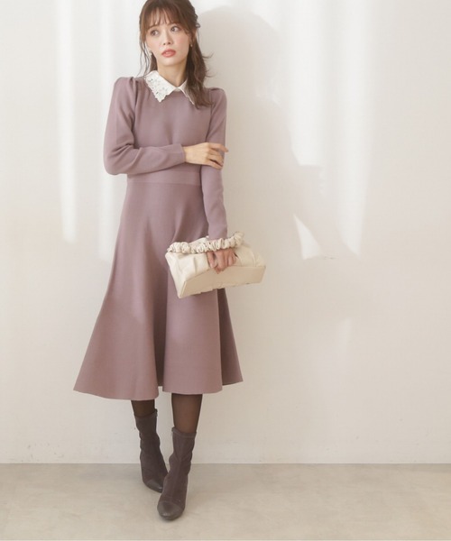 PROPORTION BODY DRESSING（プロポーションボディドレッシング）の「エンブロイダリーカラーニットワンピース / 1211240107（ワンピース・レディース・ブラウン/ブルー/ブラック・MEDIUM/SMALL）」の7枚目の写真