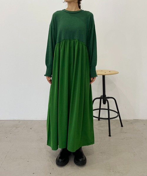 CAPRICIEUX LE'MAGE（カプリシューレマージュ）の「ギャザースカートドッキングワンピース（ワンピース・レディース・ブラック/ベージュ/グリーン・FREE）」の19枚目の写真