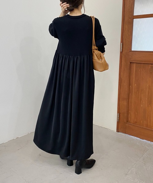 CAPRICIEUX LE'MAGE（カプリシューレマージュ）の「ギャザースカートドッキングワンピース（ワンピース・レディース・ブラック/ベージュ/グリーン・FREE）」の13枚目の写真